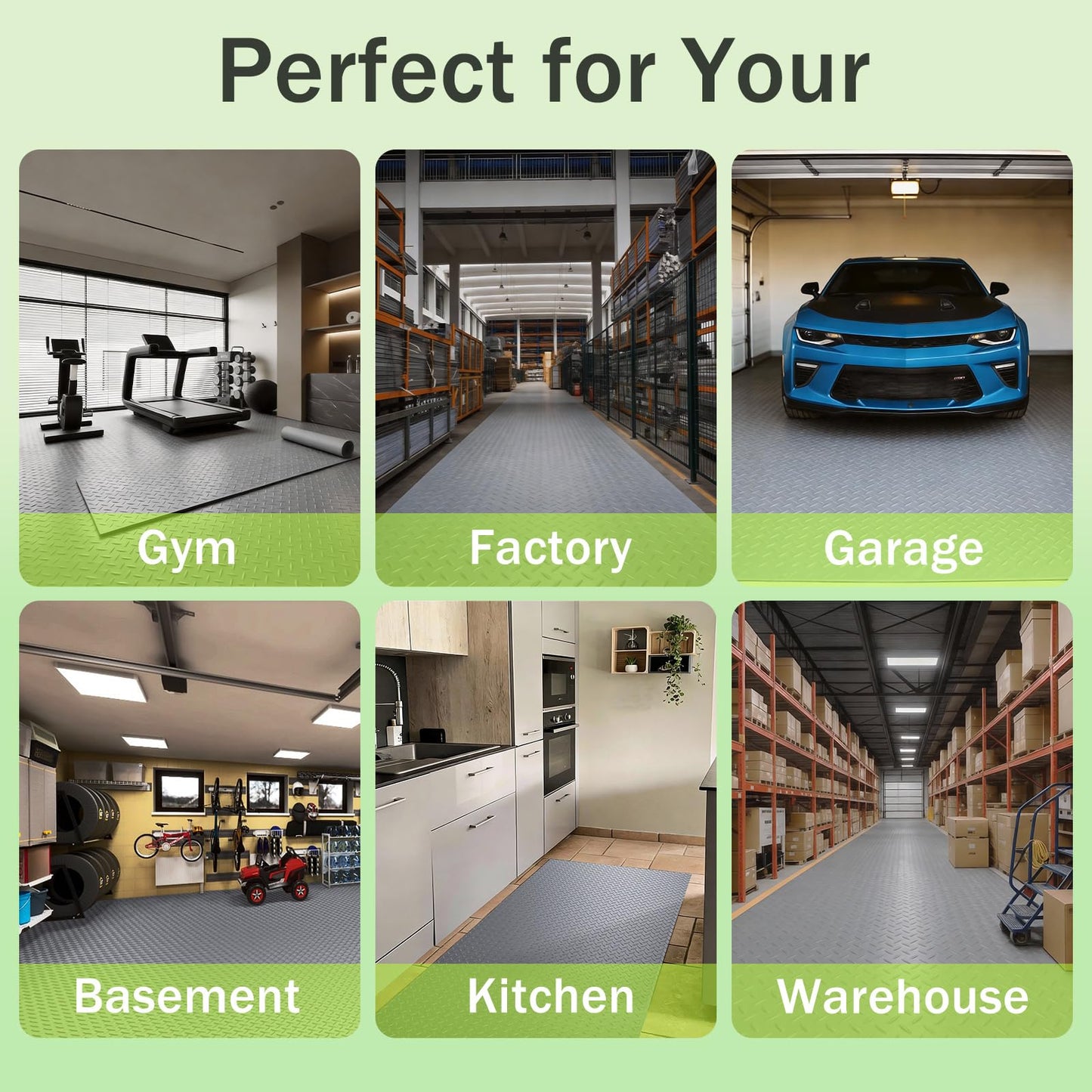 FomanXtre 10x20 FT Gray Garage Floor Mat, 2.8mm Thickened Flooring Roll for Under Car Diamond Plate PVC Rubber Mat with 20 Pcs Tapes, Non-Slip Floor Mat for Garage, Warehouse, Gyms, Trailer