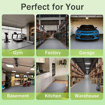 FomanXtre 10x20 FT Gray Garage Floor Mat, 2.8mm Thickened Flooring Roll for Under Car Diamond Plate PVC Rubber Mat with 20 Pcs Tapes, Non-Slip Floor Mat for Garage, Warehouse, Gyms, Trailer