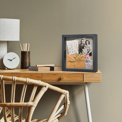 Americanflat Front Opening 11x11 Shadow Box Frame with Shatter-Resistant Glass - Silhouette Collection - Shadow Box Display Case for Tabletop and Wall Display - Black