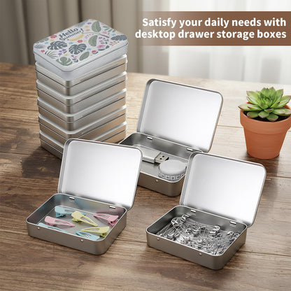 Goodma 12 Pack Empty Rectangular Silver Metal Tins Storage Organizer Gift Boxes with Hello Summer Themed Image Pattern on the Lid, 4.5 x 3.3 x 0.9 inch