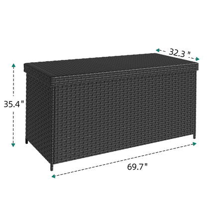DWVO 260Gal XXL Outdoor Storage Box | All-Weather PE Wicker Deck Box with Waterproof Inner Bag & Elevated Feets | Patio, Pool, Garden Tools Container (Black)
