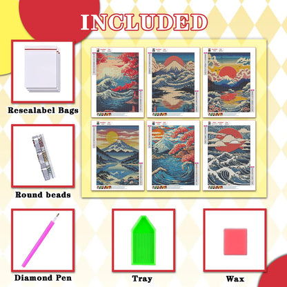 Leatrice Sunrise Diamond Painting Kits for Adults 5D Diamond Art Kits Gem Dots Paintings Full Drill Beginners Women DIY for Home Wall Decor 11.8x15.7 Inches Landscape 6 Pack Waves