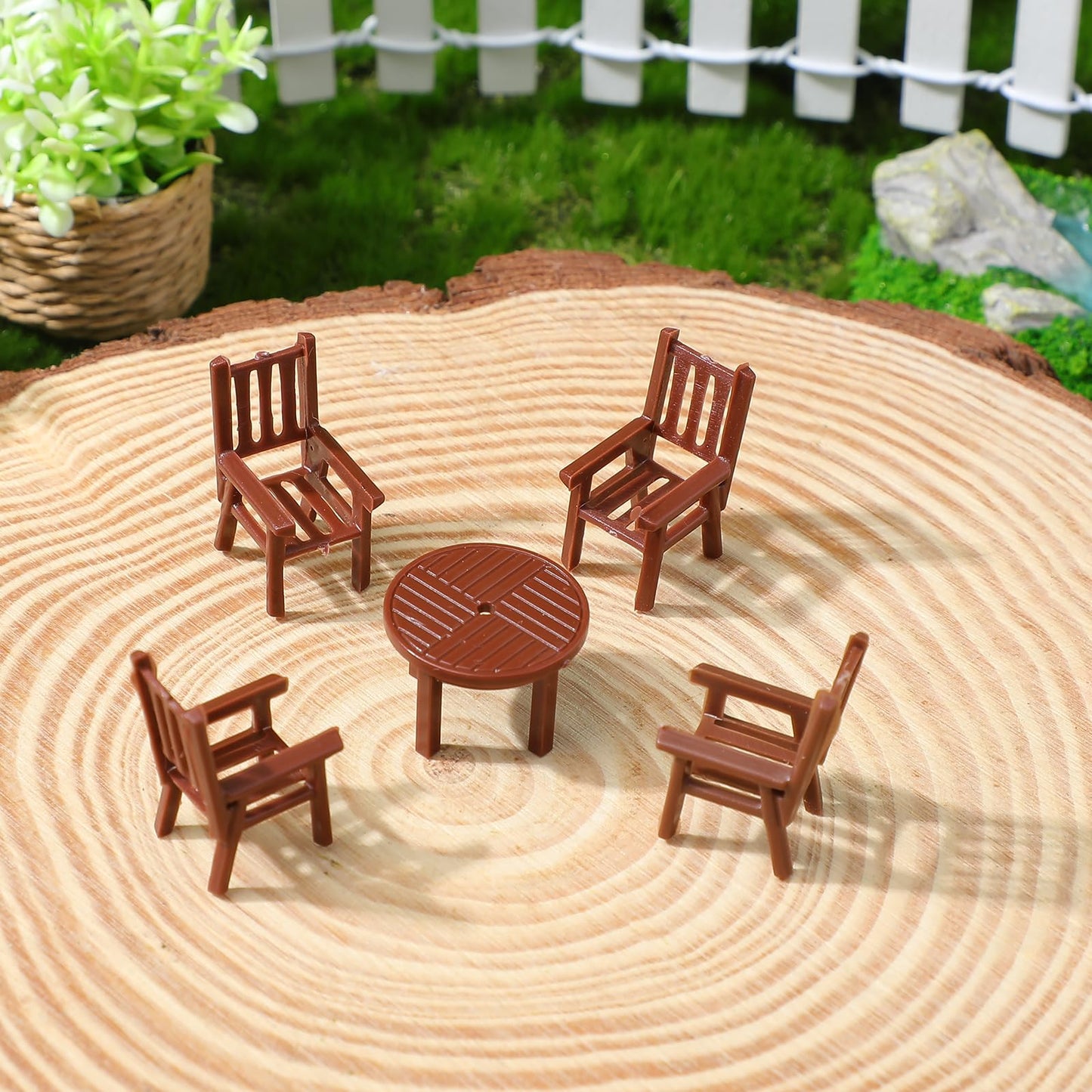 4 Sets Dollhouse Furniture - 1/50 Scale Miniature Dollhouse Table and Chairs Plastic Mini Dining Room Table Chairs for Fairy Garden Doll House Accessories