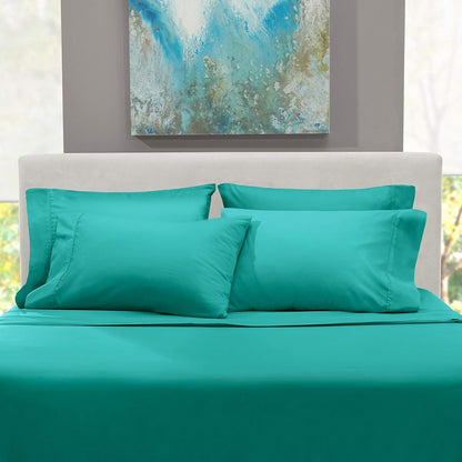 Nestl Extra Deep Pocket Split King Sheet Set - 7 PC Soft Microfiber Bedding Sheets & Pillowcases, Teal Blue/Green