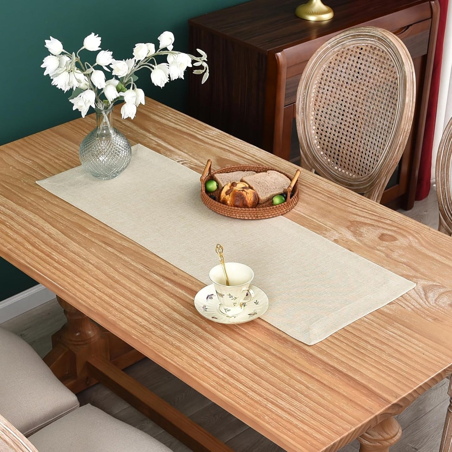 13x36 Inch NEWISHER Farmhouse Rustic Table Runner Solid Beige Rectangular Table Runners Faux Linen Table Runner