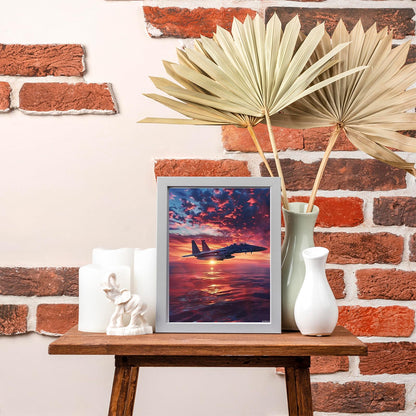 QLTBPVJK Fighter Sunset Diamond Painting Kits for Adults, Airplane Diamond Painting Art Kit for Adult, DIY Full Drill Gem Art with Diamonds for Relatives and Friends Home Wall Decor Gifts 12x16 Inch