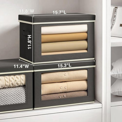 Homsorout Stackable Storage Bins - Large Foldable Closet Organizers with Lids, 4-Pack, Dark Grey