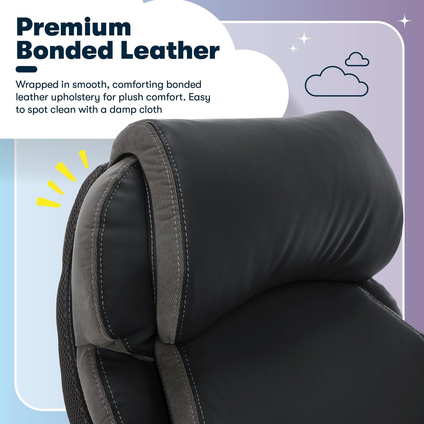 Serta Jackson Big and Tall Executive Home Office Chair with Smart Layers Technology, Wide Seat Cushion, Modern Comfy DeskChairs with Rolling Swivel Wheels, Bonded Leather, Black