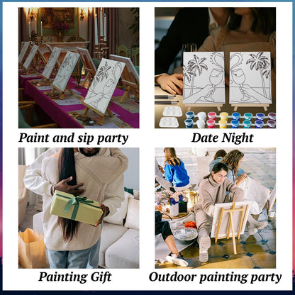 PAILIM 2 Pack Sip and Paint Kit for Adults Couples Painting Kit Pre Drawn Canvas to Paint at Home Date Night Party Favor Supplies Art Painting Set Couples Activity 8x10 Seaside Clink Glasses