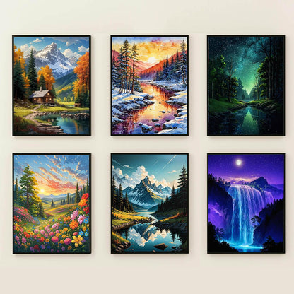 Lovepefe Mountain Diamond Art Painting Kits for Adults, 6 Pack Paint with Diamond Kit for Beginners DIY Full Drill Gem Art Home Wall Decor 12 X 16 Inch