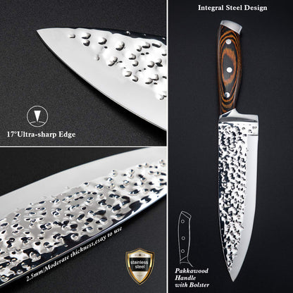Kitchen Knife Set,15-Piece Knife Set With Block Wooden,Self Sharpening For Chef Knife Set,High Carbon Japan Stainless Steel Hammered Collection Knife Block Set with Steak Knives, Boxed Knife Set
