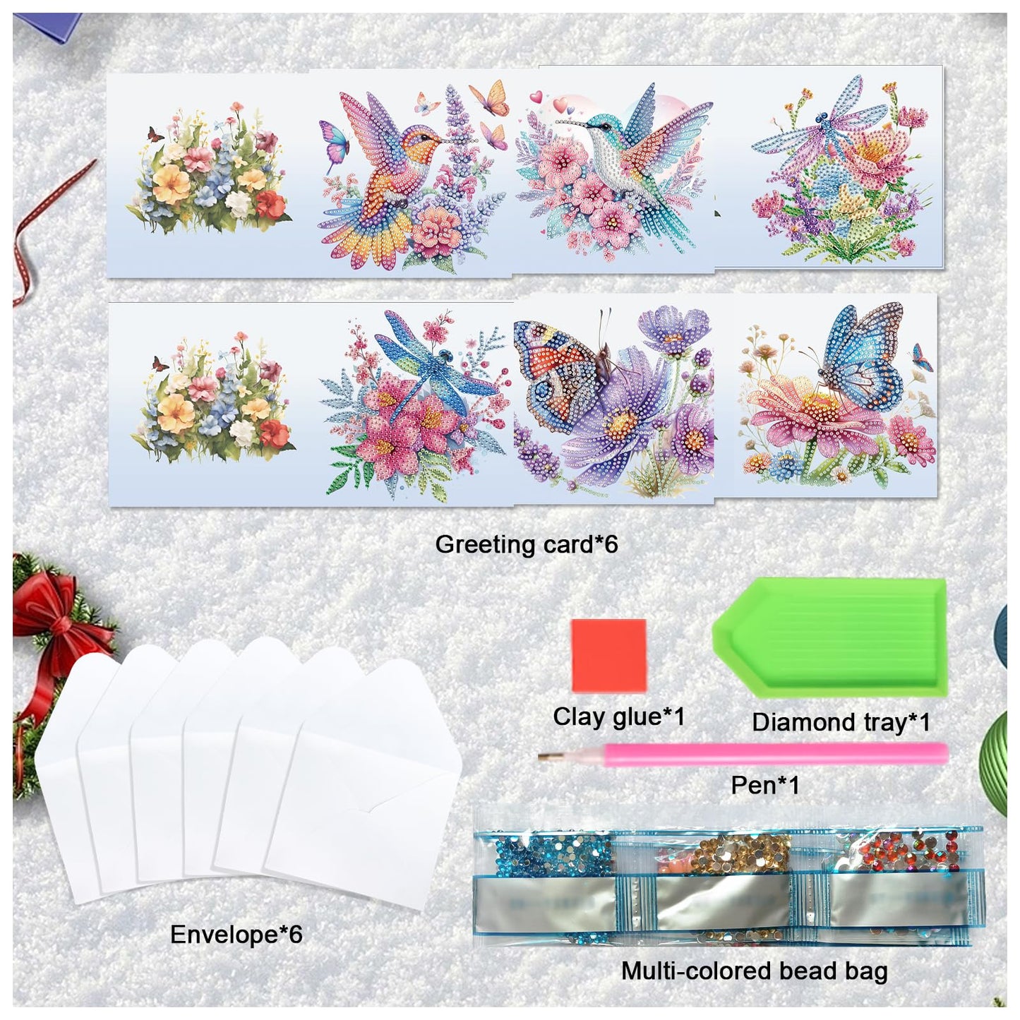 JZHYOAN 6Pcs DIY Animal Diamond Painting Cards Birthday Greeting Cards for Holidays Celebrations Diamond Art Card with Envelopes Crystal Arts Craft Gem Art Painting Mosaic Kit Butterfly Dragonfly Bird