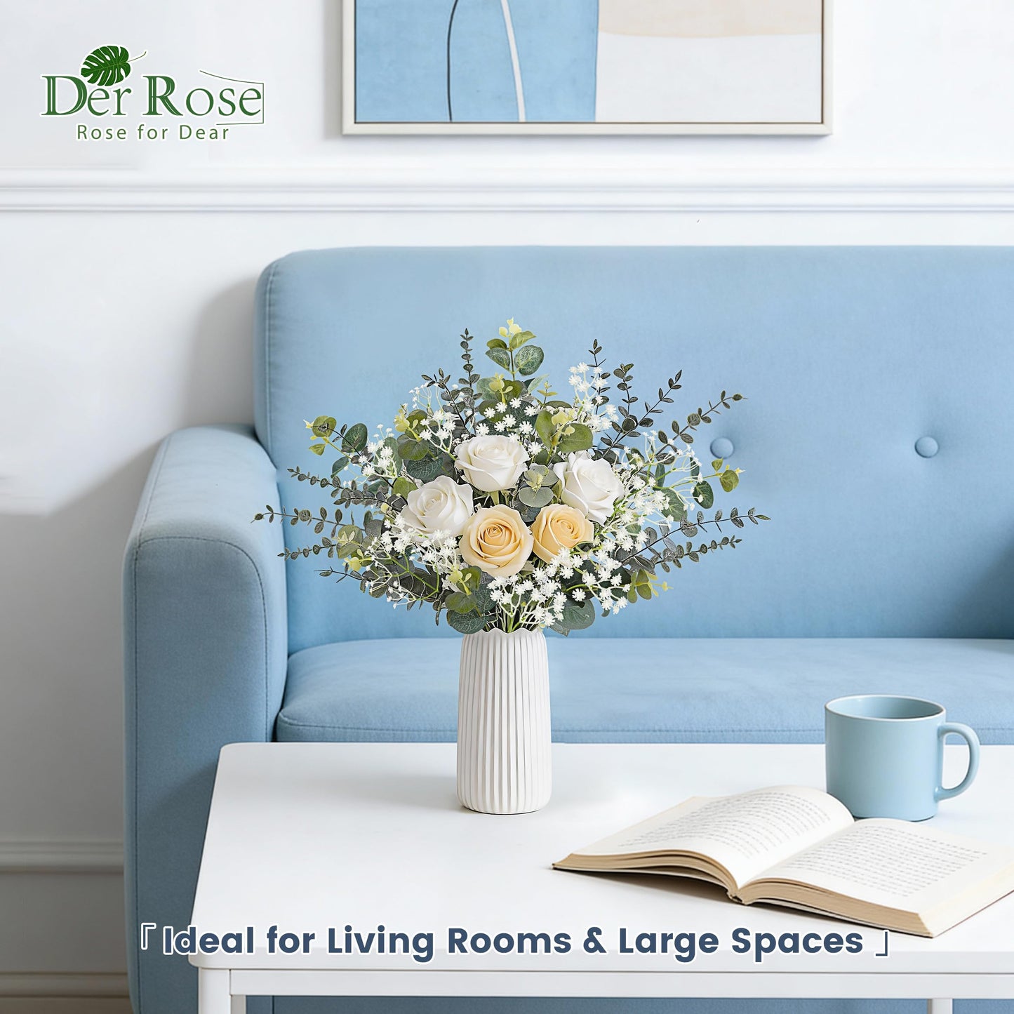 Der Rose 24Pcs Mixed Eucalyptus Stems&Babys Breath Artificial Flowers Bulk, Fake Flowers DIY Kit with Silver Dollar Leaves, Artificial Greenery Stems for Home Table Centerpieces Wedding Bouquets Decor