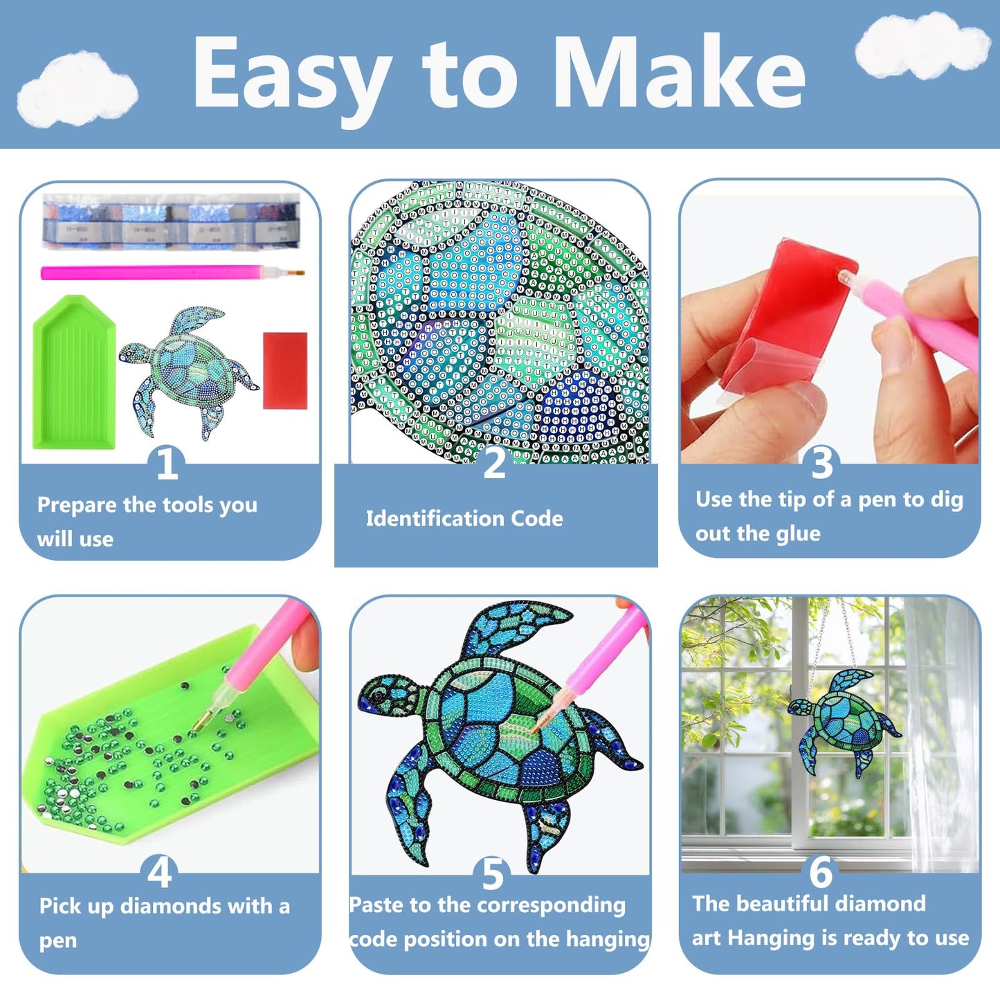 Turtle Hanging Diamond Art Kits for Adults, Sea Turtle Diamond Art Suncatchers, 5D Gem Art, Sun Catchers Indoor Window Acrylic DIY Crafts for Gift Home Decor