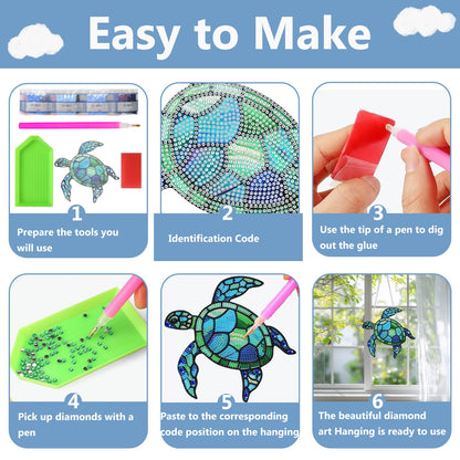 Turtle Hanging Diamond Art Kits for Adults, Sea Turtle Diamond Art Suncatchers, 5D Gem Art, Sun Catchers Indoor Window Acrylic DIY Crafts for Gift Home Decor