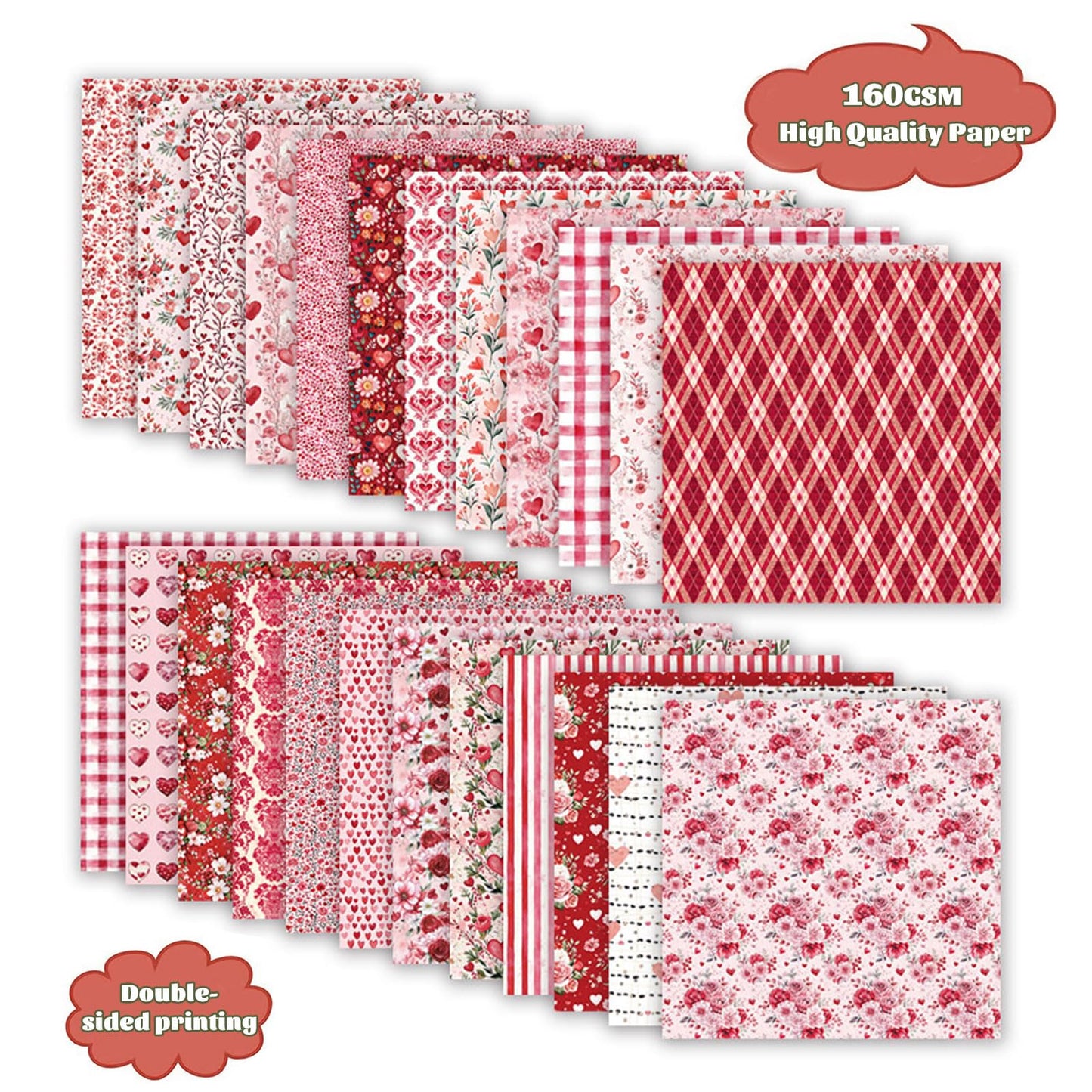 MerwDeeyt Scrapbook Paper 12x12 In and 6x6 In Pack, 48 Sheets Decorative Paper Double Sided Patterned Craft Paper for Scrapbooking Card Making Journaling Decor (Red)