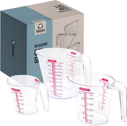 Chef Pomodoro 3-Piece Liquid Measuring Cups Set - Includes 1, 2, and 4 Cup, BPA-Free Plastic, Stackable Nesting