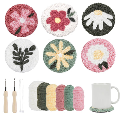 Emri Lane Punch Needle Kit – 6 Floral Design Punch Needle Embroidery Kit w/Monk Cloth, Embroidery Hoop, Yarn & More - Essential Punch Needle Supplies for Crafters - Ideal Punch Art for Beginners
