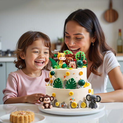 25PCS Jungle Safari Cake Toppers Set - 3D Zoo Animals Cake Toppers with Trees & Leaves, Wild One Birthday Decor for Jungle Theme Parties Supplies, Safari Cake Decorations