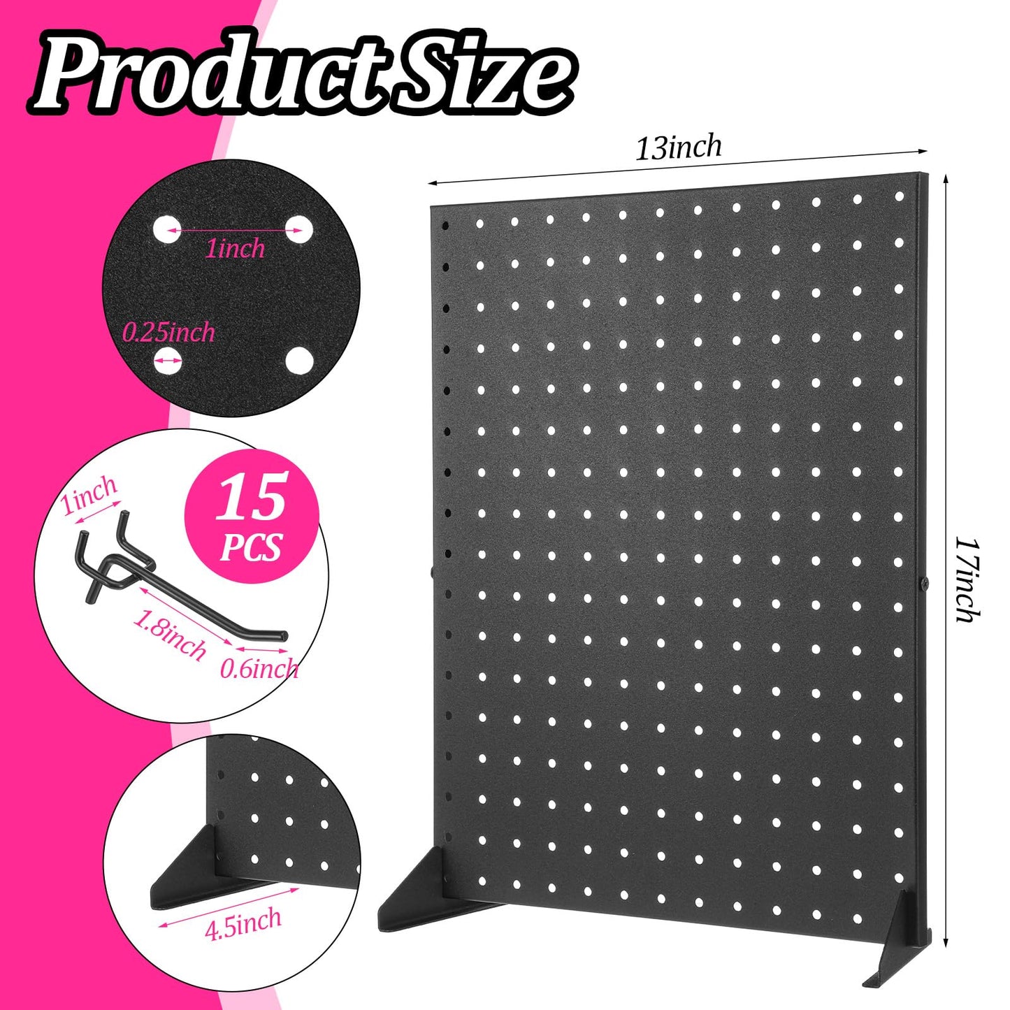 Xaajooio Metal Pegboard Display Stand with 15 Hooks 17x13 Inch Black Tabletop Retail Ornament Display Rack for Jewelry, Accessories, Keychains, Craft Shows, Vendors, Boutiques, and Events