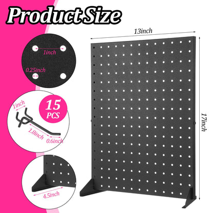 Xaajooio Metal Pegboard Display Stand with 15 Hooks 17x13 Inch Black Tabletop Retail Ornament Display Rack for Jewelry, Accessories, Keychains, Craft Shows, Vendors, Boutiques, and Events