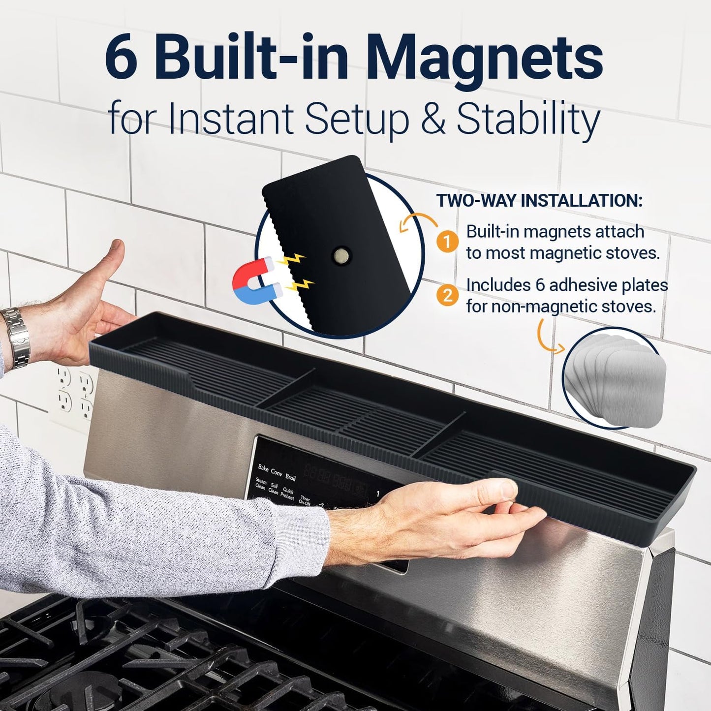 6 Silicone Magnetic Over the Stove Shelf for Back of Stove - Magnetic Stove Top Shelf and Over Stove Shelf, Over Oven