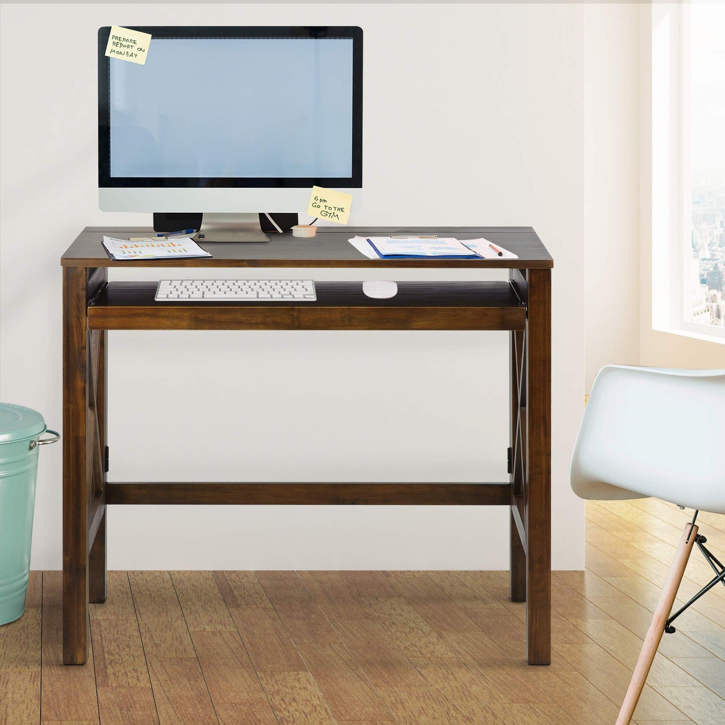 Montego Folding Desk with Pull-Out-Warm Brown