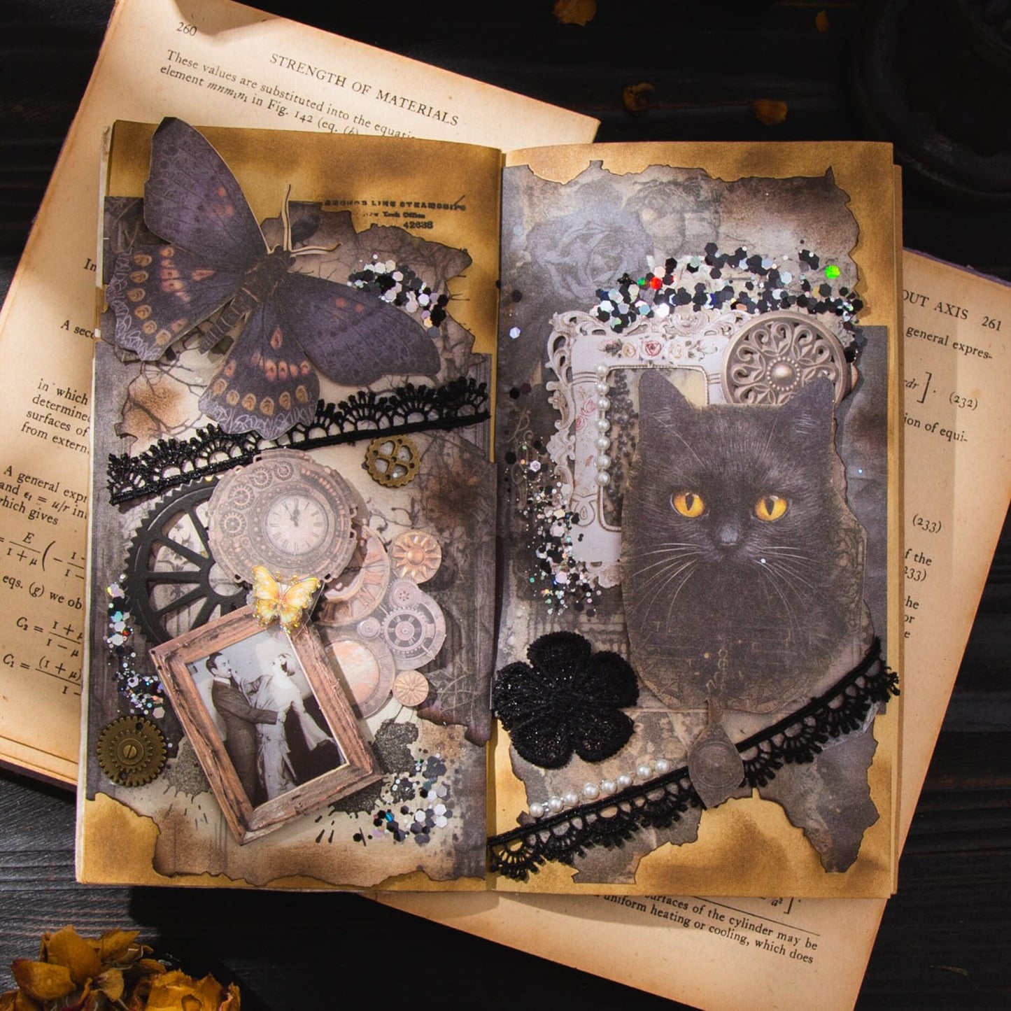 180 Sheets Dark Fantasy Gothic Vintage Cat Rose Decoupage Paper for Scrapbooking, Collage Art Projects, Antique Graveyard & Haunted Castles, Vintage Halloween Junk Journal Craft Paper
