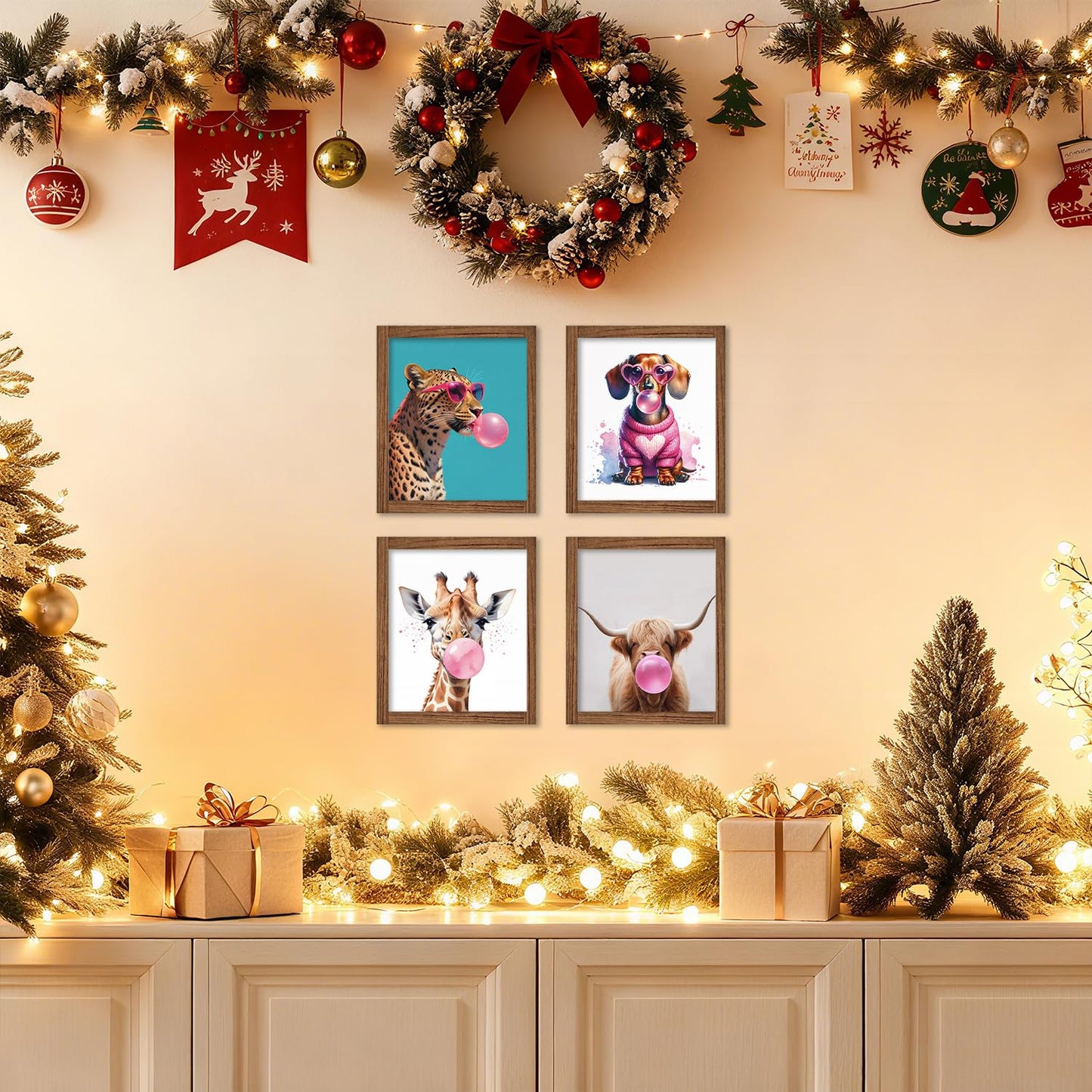 XUNLURY Funny Animal Diamond Art Kits 4 Pcs, Trendy Pink Leopard Highland Cow Dachshund Giraffe Diamond Painting Kits for Kids Adults Beginners, Full Drill Diamonds Dots for Home Decor, 9.8x11.8 Inch