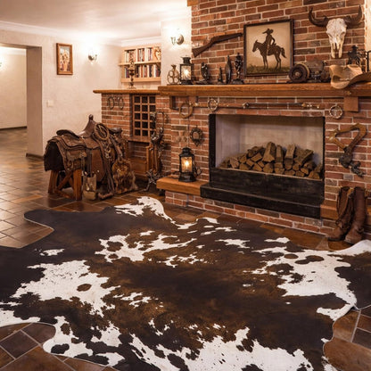 Breling 59" x 79" Western Party Decoration Faux Cowhide Rug Western Animal Flannel Cow Print Rug Farmhouse Rustic Home Decor for West Theme Birthday Party Supplies Bedroom Decor(Brown,Elegant Style)