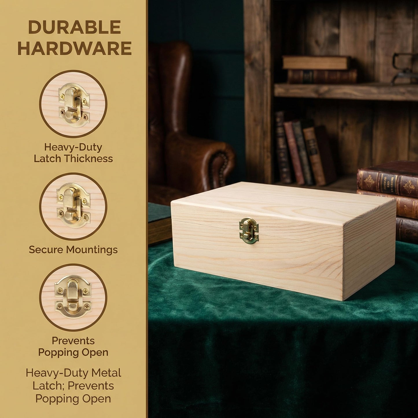 VOSAREA Unfinished Wood Box with Hinged Lid – 9.8" Large Wooden Storage Box with Locking Clasp for DIY Crafts, Jewelry Organizer, Keepsake Memory Case & Home Decor Projects (Natural Pine)