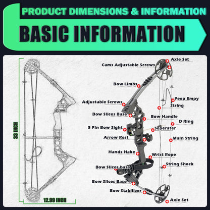 Compound Bow Kit, Hunting & Targeting, Gordon's Limb Made in USA, Draw Weight 19-75 lbs Adjustable, Draw Length 17”-29.5",up to IBO 325FPS Speed, with Archery Hunting Accessories (Right Hand, Camo)