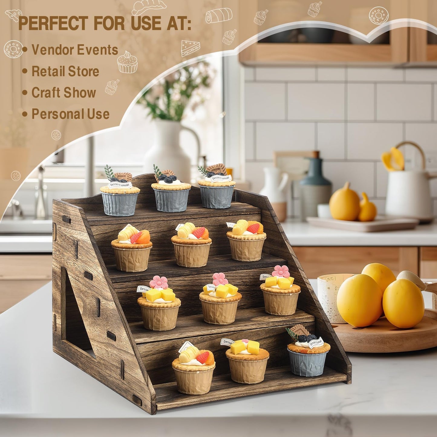 Yousoontic 4 Tier Wooden Soap Display Stand for Craft Shows Farmers Market Craft Fair Display Rack Portable Riser for Vendor Candle Cupcakes Jewelry Tumblers