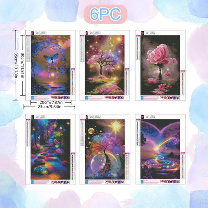 6 Pack Diamond Art Kits for Adults, Butterfly Flower Landscape 5D Diamond Painting for Adult Beginners, DIY Full Drill Round Gem Painting Dot Art Sets, Home Wall Decor 9.8x13.8 Inch