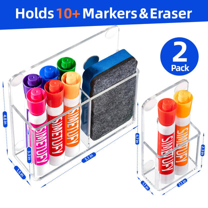 Simetufy Magnetic Pen Holder, 2 Pack Magnetic Dry Erase Marker Holder, Non-slip Acrylic Pen Holder for Fridge, Pencil Organizer for Refrigerator, Whiteboard, Locker Accessories