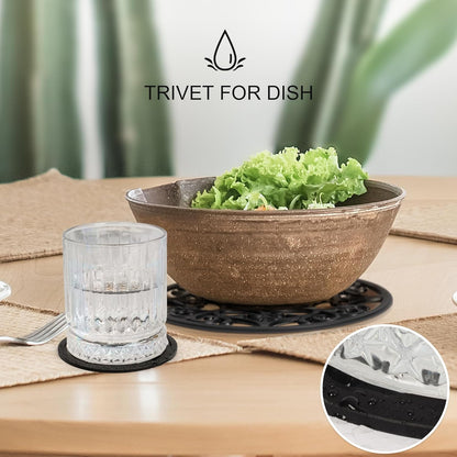 Studio Cornelia's 6 Decorative Heat Resistant Silicone Trivet Mats for Hot Pots and Dishes + 4 Coasters