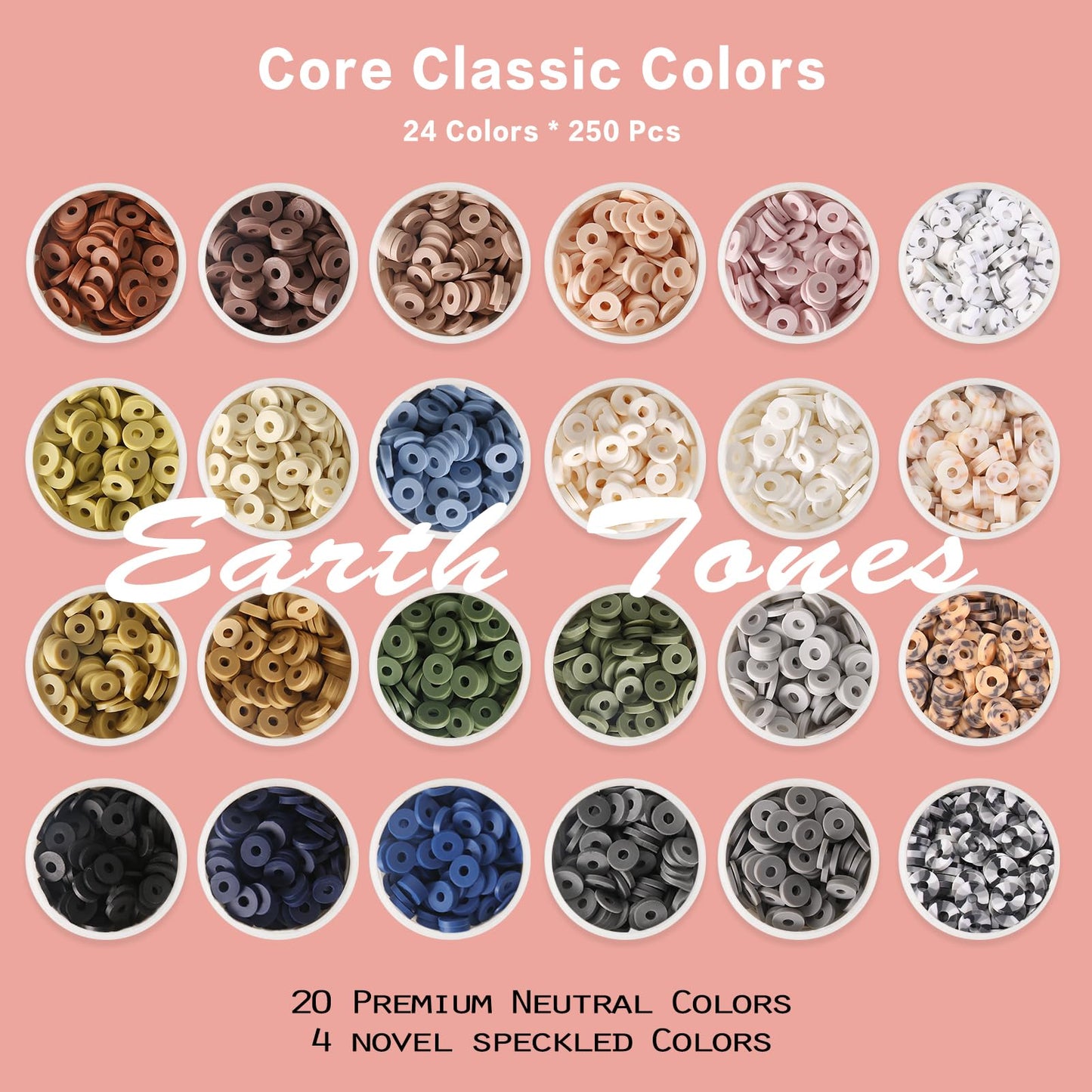 ADIIL 7200 Pcs Clay Beads Friendship Bracelet Making Kit, 24 Colors 6mm Polymer Heishi Beads, Neutral