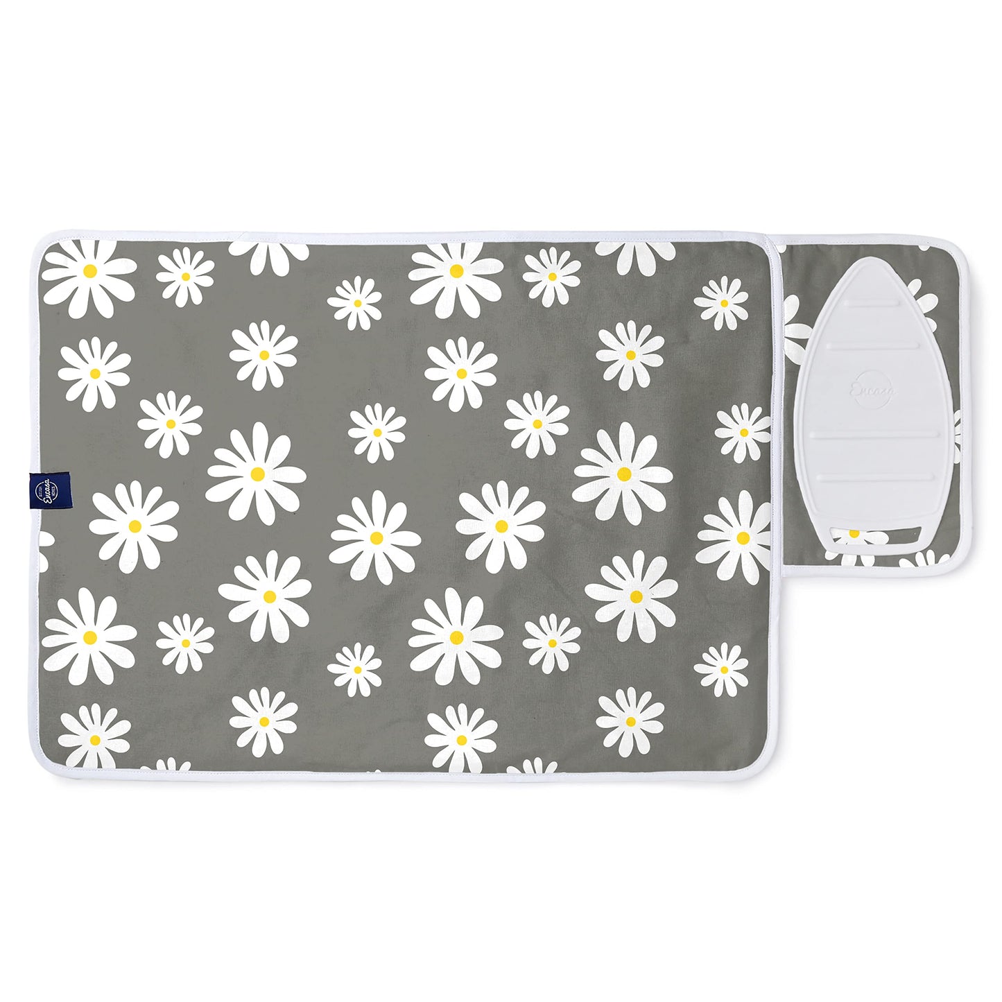 Encasa Homes Ironing Mat/Pad (Small 28"x20") with 3mm Padding & Silicone Iron Rest for Steam Pressing on Tabletop or Bed - Heat Resistant, Portable, Quilting & Travel Blanket - Daisy Grey