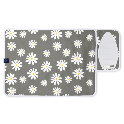 Encasa Homes Ironing Mat/Pad (Small 28"x20") with 3mm Padding & Silicone Iron Rest for Steam Pressing on Tabletop or Bed - Heat Resistant, Portable, Quilting & Travel Blanket - Daisy Grey