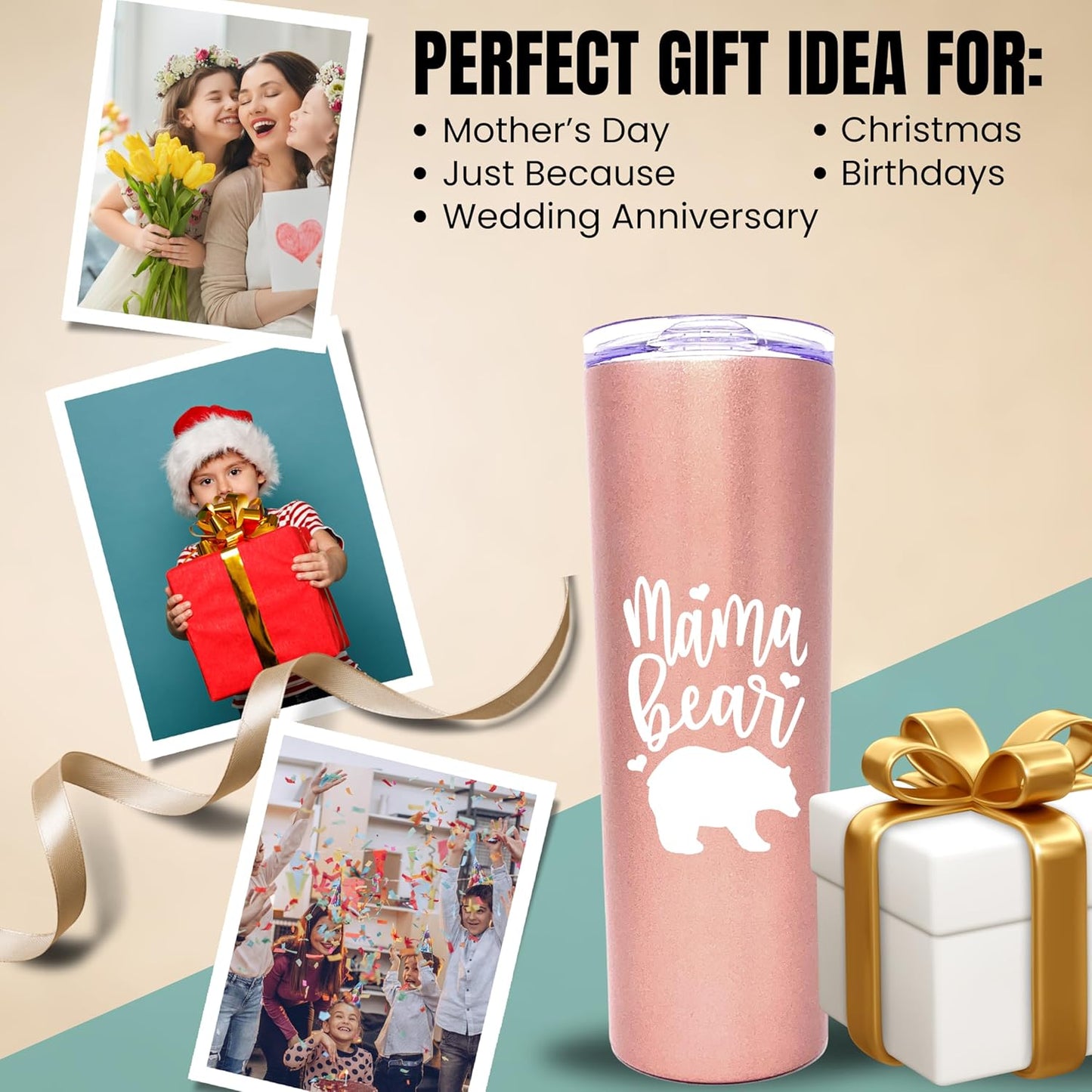 Mom Gift Coffee Mug, Mama Bear Tumbler, Cute Gifts for Mother, New Moms for Christmas, Birthday, Mother's Day