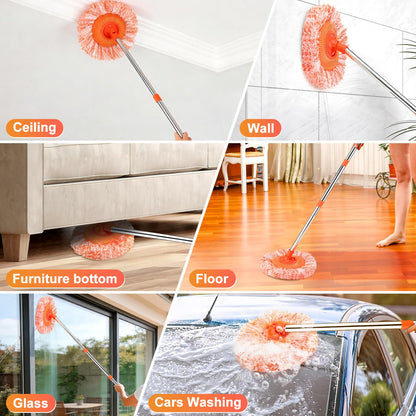 61 in Adjustable Cleaning Mop, Dolodomy 360° Rotatable Mops for Floor Cleaning with 4 Reusable Heads, 2 Fabrics Wall Mop for Floor Door Window Ceiling and Bathroom