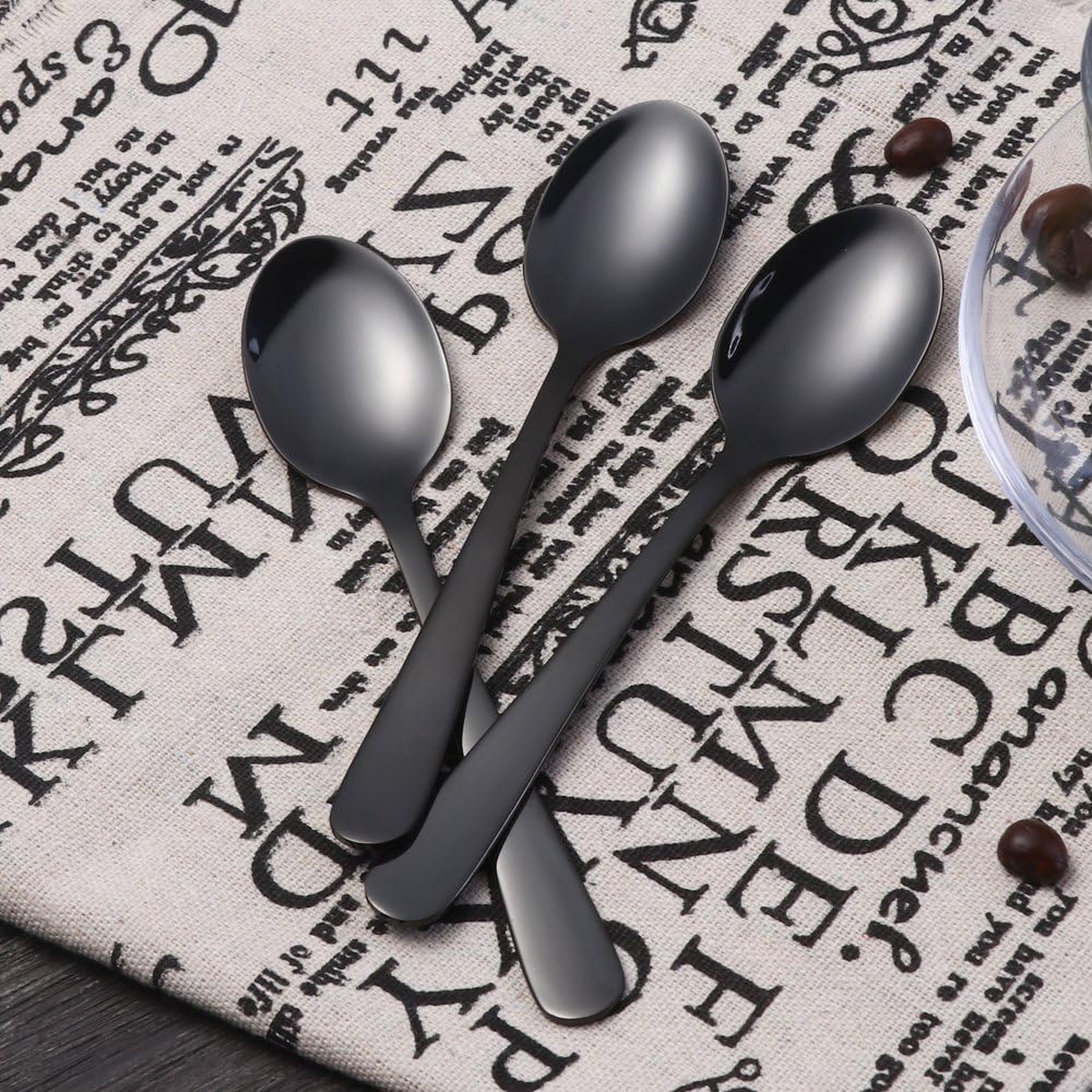 Buyer Star 12 Pieces Black Teaspoons - 5.5-Inch Mini Coffee Stainless Steel Espresso Spoons