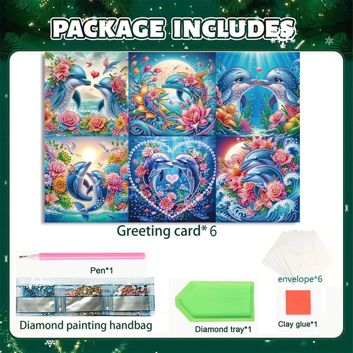MaiYiYi 6 Pack DIY Dolphin Diamond Painting Greeting Cards Kit, Love Dolphin Diamond Art Cards with Envelopes, Lotus Diamond Art Greeting Cards for Family Friends Holiday Birthday