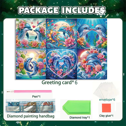 MaiYiYi 6 Pack DIY Dolphin Diamond Painting Greeting Cards Kit, Love Dolphin Diamond Art Cards with Envelopes, Lotus Diamond Art Greeting Cards for Family Friends Holiday Birthday