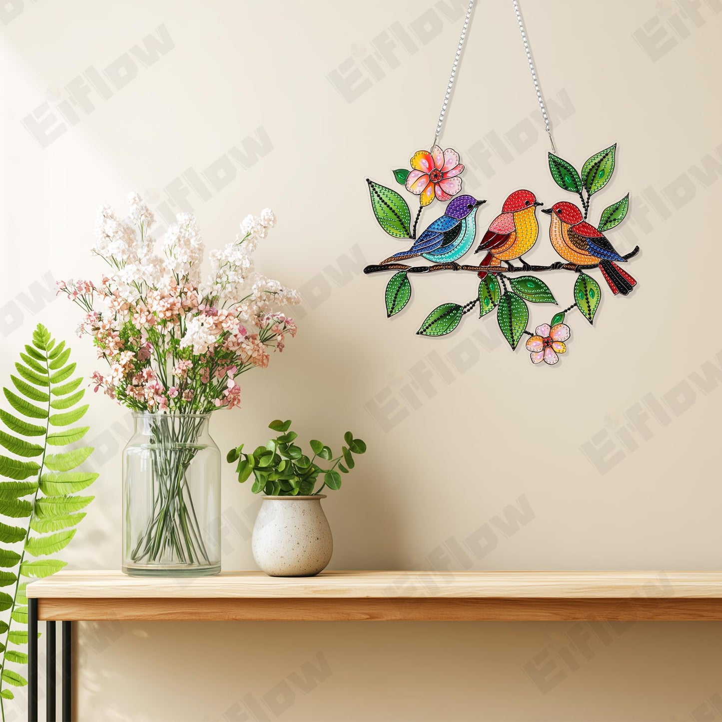 Eiflow Hanging Diamond Art Ornament Kit Bird, Special Crystal Diamonds Painting Pendant for Adults, DIY Acrylic Board Gem Painting Kit for Door Window