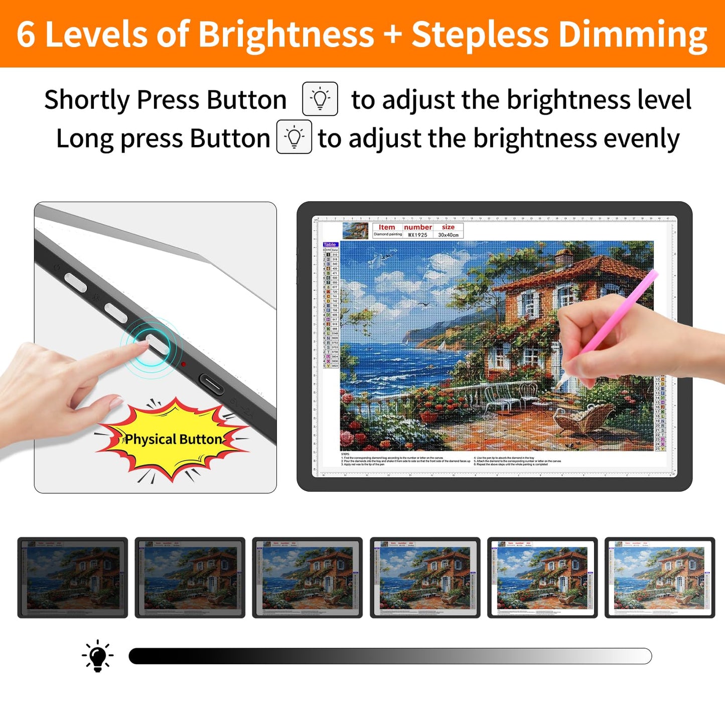 TOHETO Rechargeable A4 Light Pad for Diamond Painting, Ultra Bright Tracing Light Box for Drawing, Wireless Lightbox for Tracing and Drawing, Cordless Diamond Art Light Board for Sketching (Black)