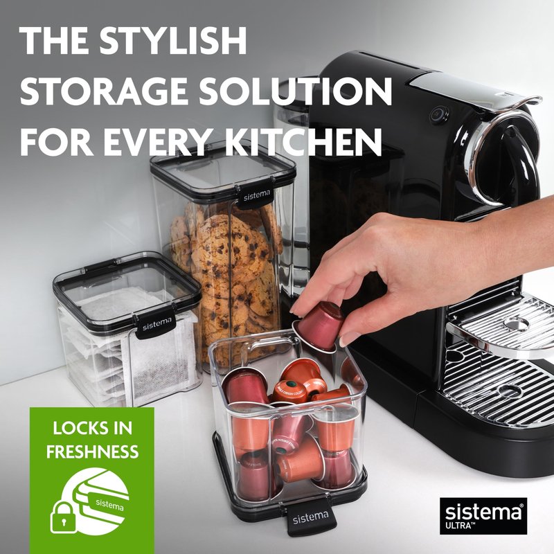 Sistema Tritan Ultra Airtight Pantry & Kitchen Storage Containers, 5-Pack, Clear Stackable Square Food Storage, BPA-Free, Dishwasher & Freezer-Safe (Microwave-Safe Without Lid)
