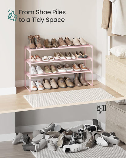 3-Tier 16-20 11.8 36.2 21.7 Inches, ULSA303S01 SONGMICS Shoe Rack, Shoe Organizer, Metal Storage Shelf, Upright
