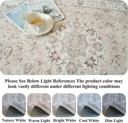 Hallway Vintage Washable Runner Rug - Soft Non-Slip Indoor Carpet for Entryway, Kitchen & Living Room (3x16, Beige)