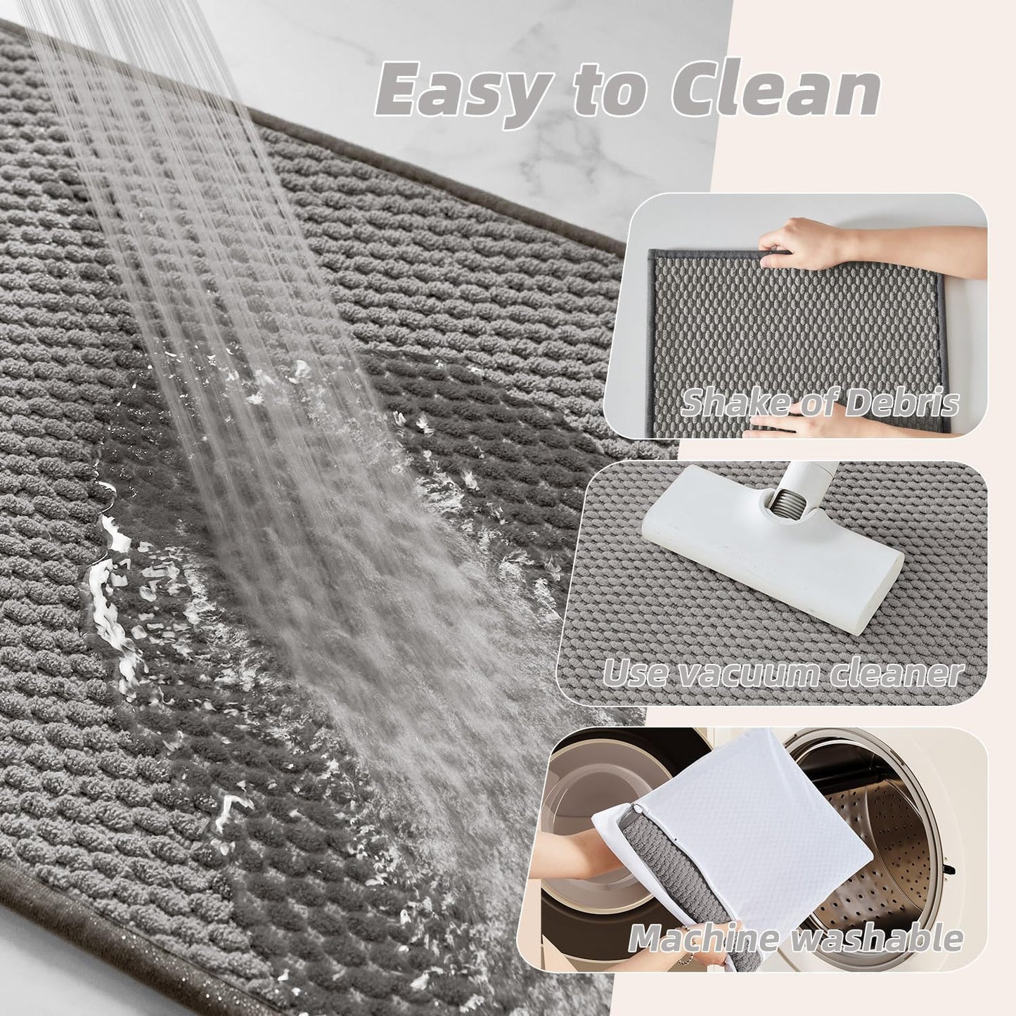 Light Grey Bathroom Toilet Rug, Chenille Non Slip Absorbent Bath Mat, Washable U Shape Contour Bath Rug 20*24"